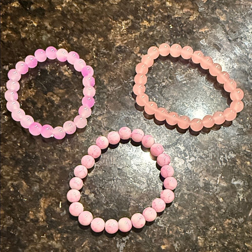 Pink Beaded Bracelets Set (3) Pink Glass Beads - BRAND NEW - Stretch Bracelets